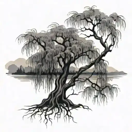 weeping willow tree tattoo design idea
