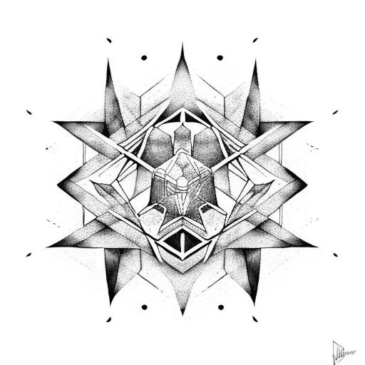A hexagon-shaped emblem featuring the Linkin Park logo with intricate dotwork patterns tattoo design idea