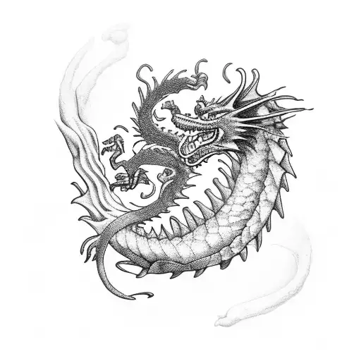 A pharmacist's prescription bottle with a dragon and wolf intertwined tattoo design idea