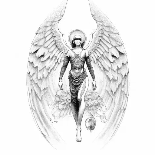 Biblical acurate angel, black and red tattoo design idea
