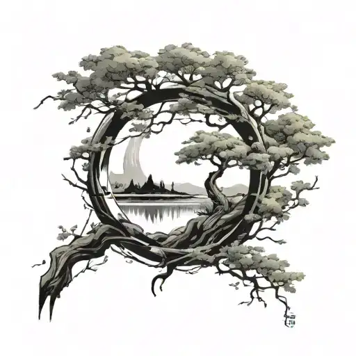 Enso with tree inside tattoo design idea