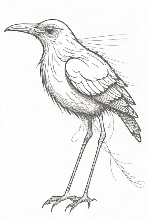 odd looking bird with long legs and long neck, minimal shading, cartoonish look, can have multiple eyes or legs, lumpy tattoo design idea