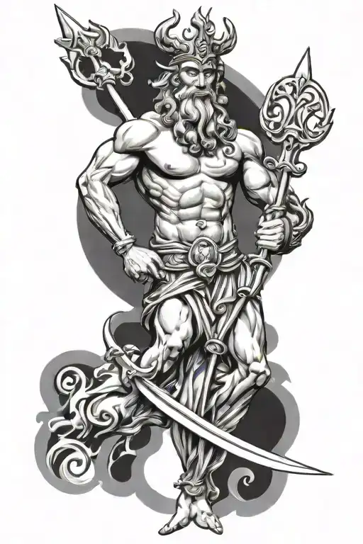 Poseidon holding a trident tattoo design idea