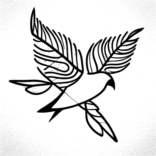 birds, one sit and other flying with some leafs tattoo design idea