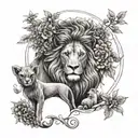 A lion and lamb peacefully coexisting in a garden setting, representing the harmony and unity found in Christian beliefs tattoo design idea