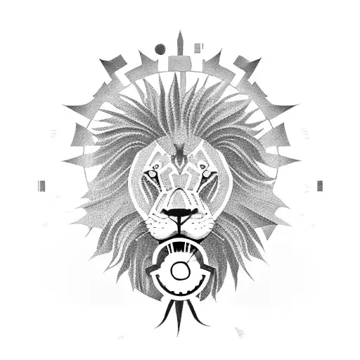 A lion with a clockwork heart and a sword in its mouth tattoo design idea