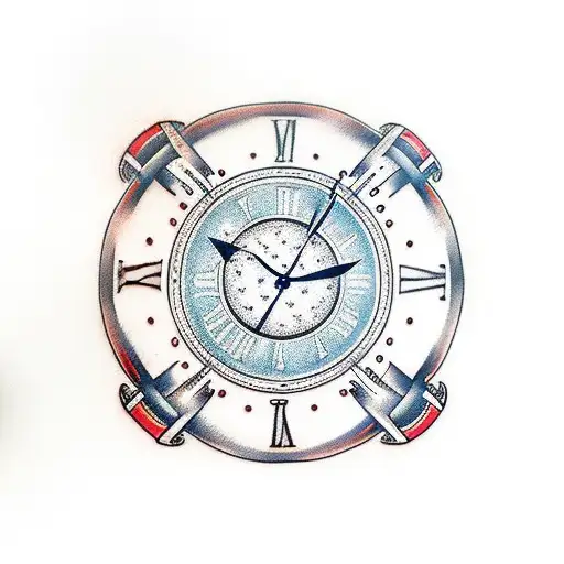 Traditional "Ship Wheel Clock" Tattoo Idea BlackInk AI