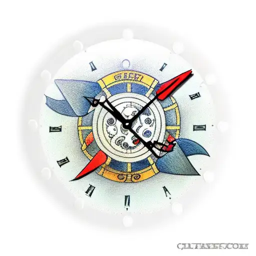 Traditional "Ship Wheel Clock" Tattoo Idea BlackInk AI