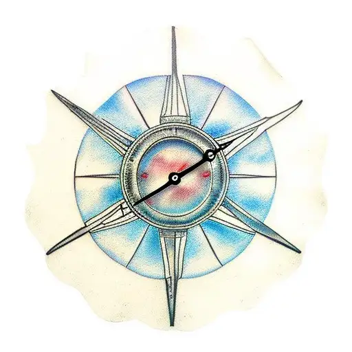 Traditional "Ship Wheel Clock" Tattoo Idea BlackInk AI