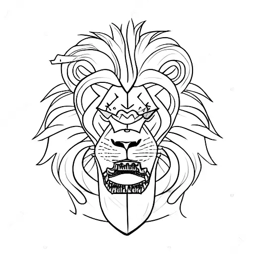 A lion with a clockwork heart and a sword in its mouth tattoo design idea