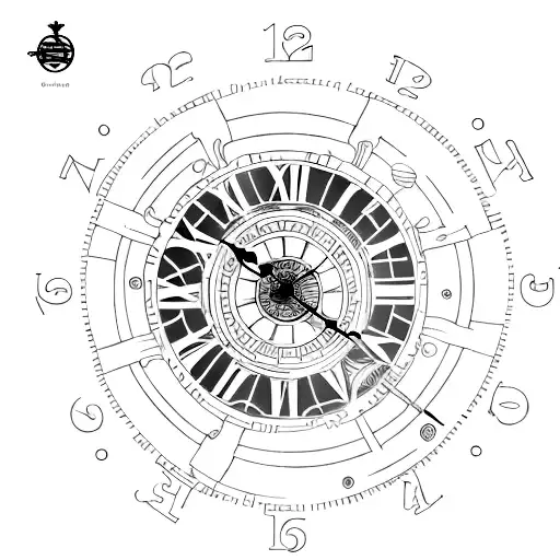 Minimalist "Ship Wheel Clock" Tattoo Idea BlackInk AI