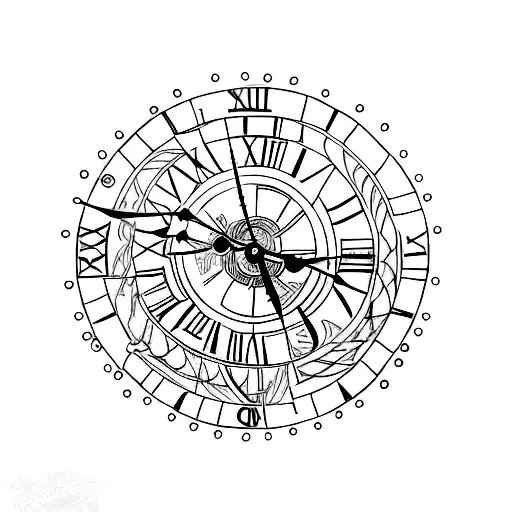 Minimalist "Ship Wheel Clock" Tattoo Idea BlackInk AI