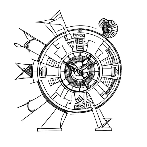 Minimalist "Ship Wheel Clock" Tattoo Idea BlackInk AI