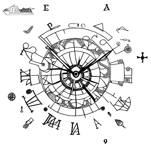 Minimalist "Ship Wheel Clock" Tattoo Idea BlackInk AI