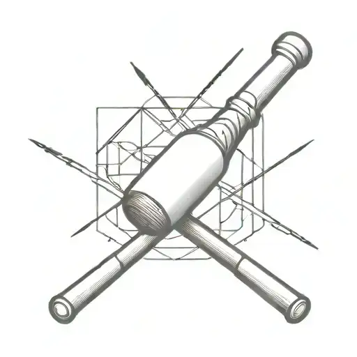 A minimalist design of a baseball bat and a trap intertwined, symbolizing the client's love for trap music and baseball tattoo design idea