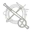 A minimalist design of a baseball bat and a trap intertwined, symbolizing the client's love for trap music and baseball tattoo design idea