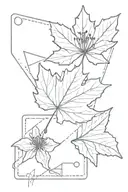 maple leaf with world map and paper airplane and luggage tag and tiger lily tattoo design idea