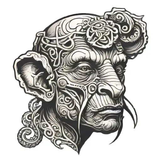 elephant man face made tattoo design idea