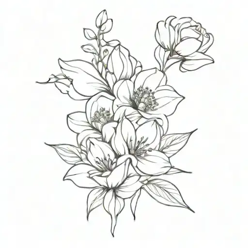 August, May, July birth flower bouquet tattoo design idea
