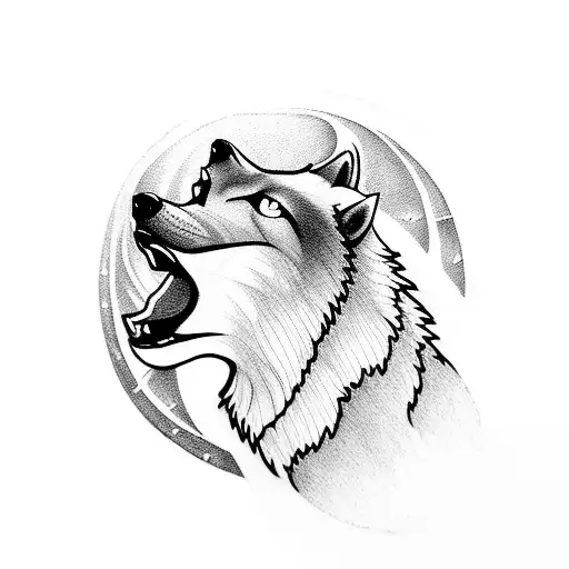 A majestic wolf howling at the moon tattoo design idea