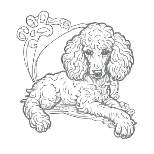 a cat's paw print and next to it an outline of a poodle's ears in a frame tattoo design idea