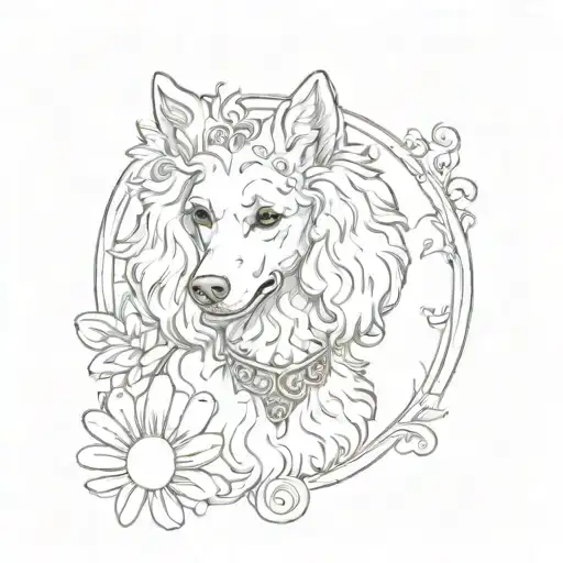 outline of a poodle's ears and a cat's paw print nearby in a beautiful frame tattoo design idea