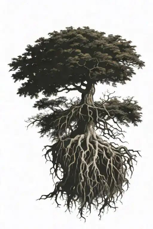 tree with roots reaching deep tattoo design idea