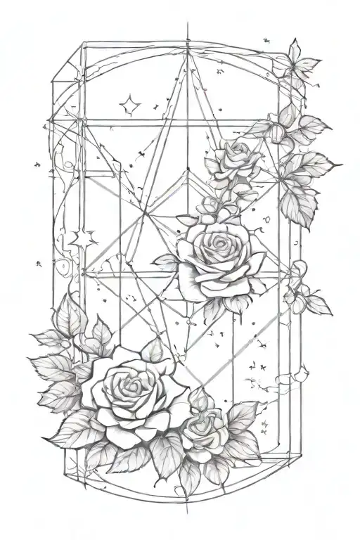 tesseract with roses and stars tattoo design idea