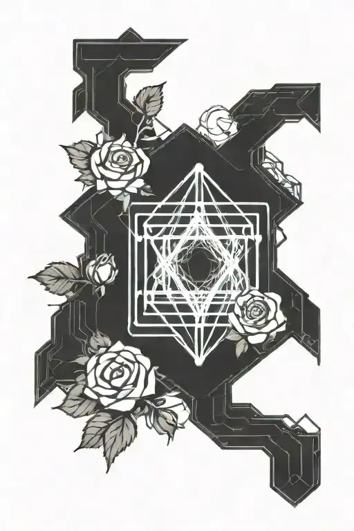 tesseract with roses around it tattoo design idea