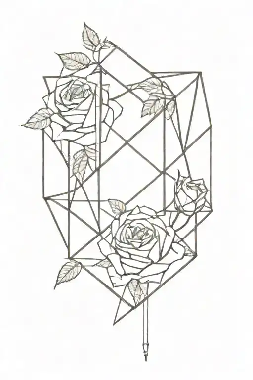 tesseract with roses around it tattoo design idea