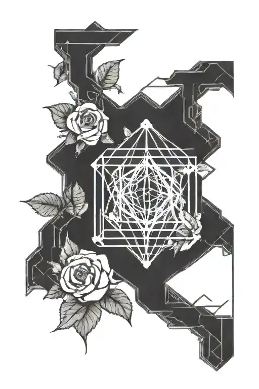 tesseract with roses around it tattoo design idea