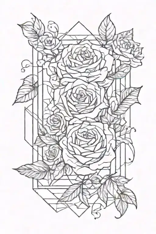 tesseract with roses outside of it tattoo design idea