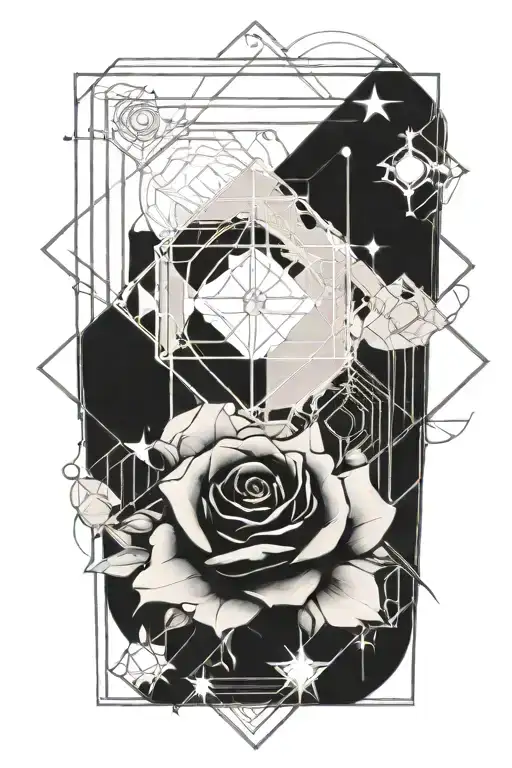 tesseract with roses and stars around it tattoo design idea