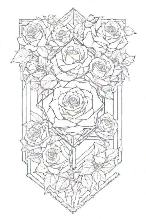 tesseract with roses around it tattoo design idea
