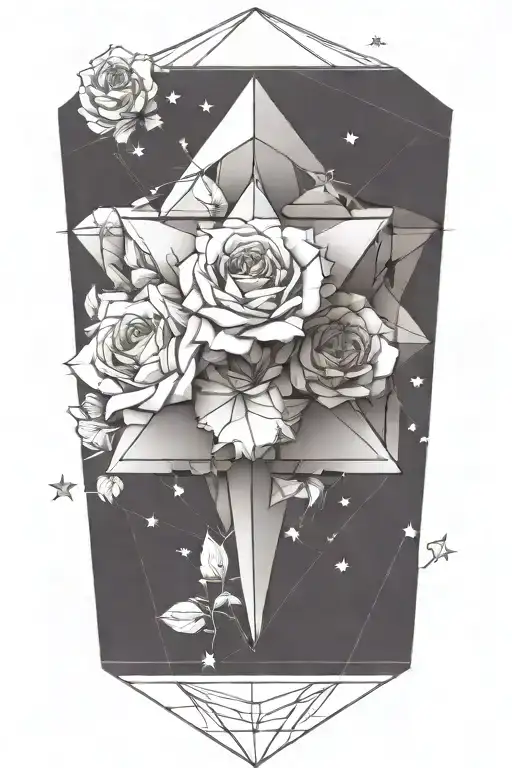 tesseract with roses and stars around it tattoo design idea