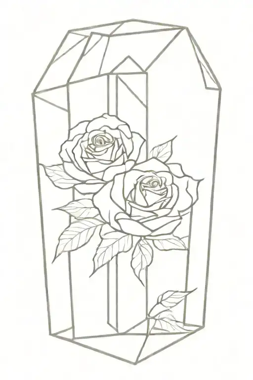 tall soft tesseract and roses tattoo design idea
