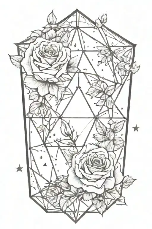tesseract with roses and stars forming the shape tattoo design idea