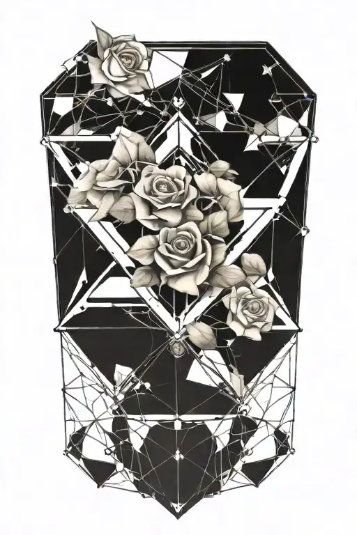tesseract with roses and stars around it tattoo design idea
