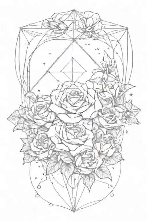 tesseract with roses and stars forming the shape tattoo design idea