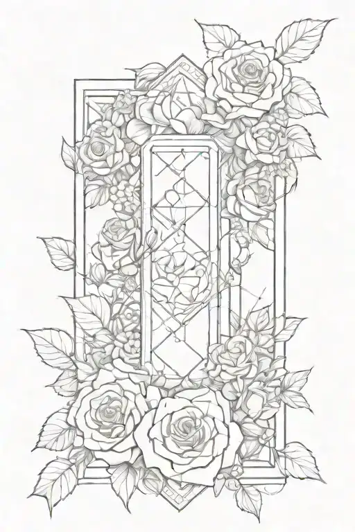 tesseract with roses around it tattoo design idea