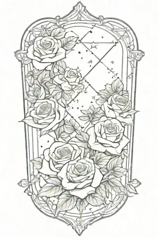 tesseract with roses and stars around it tattoo design idea