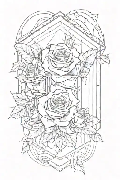 tesseract with some roses around it tattoo design idea