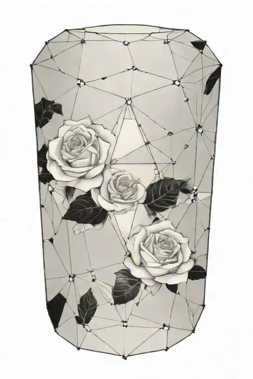 tesseract with roses and stars around it tattoo design idea