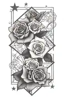 tesseract with roses and stars around it tattoo design idea