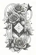 tesseract with roses and stars around it tattoo design idea