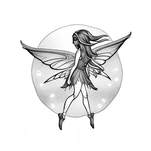 Blackwork "Glowing Flying Fairy" Tattoo Idea - BlackInk