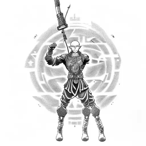 A tattoo design of a soldier bending all four elements from Avatar the Last Airbender, showcasing their mastery and strength tattoo design idea