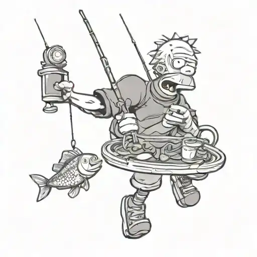 draw tattoos, homer and bart simpson fishing tattoo design idea