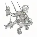 draw tattoos, homer and bart simpson fishing tattoo design idea