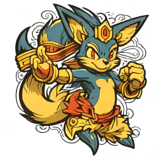 Lucario in cheerleader pose tattoo design idea